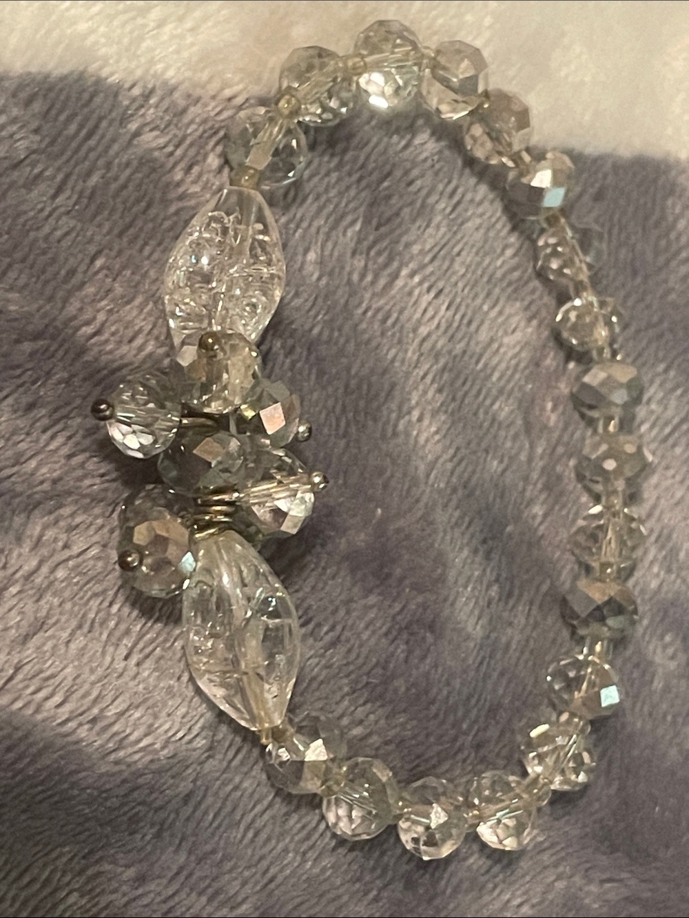 Clear Crystal Beaded Stretch Bracelet - Transparent